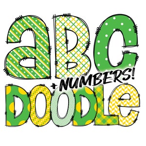 Descarga digital / Doodle Verde Amarillo 1 Patrón Relleno / PNG Clipart Bundle Alphabet Pack / Letras y Números