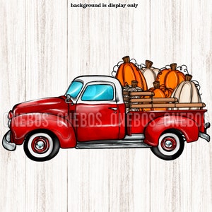 Farm Fresh Pumpkin Truck PNG, Cartoon, Old Farm Drewniane Listwy Szyny, Vintage Red Truck, American Classic, Sublimacja, Zastosowanie Komercyjne