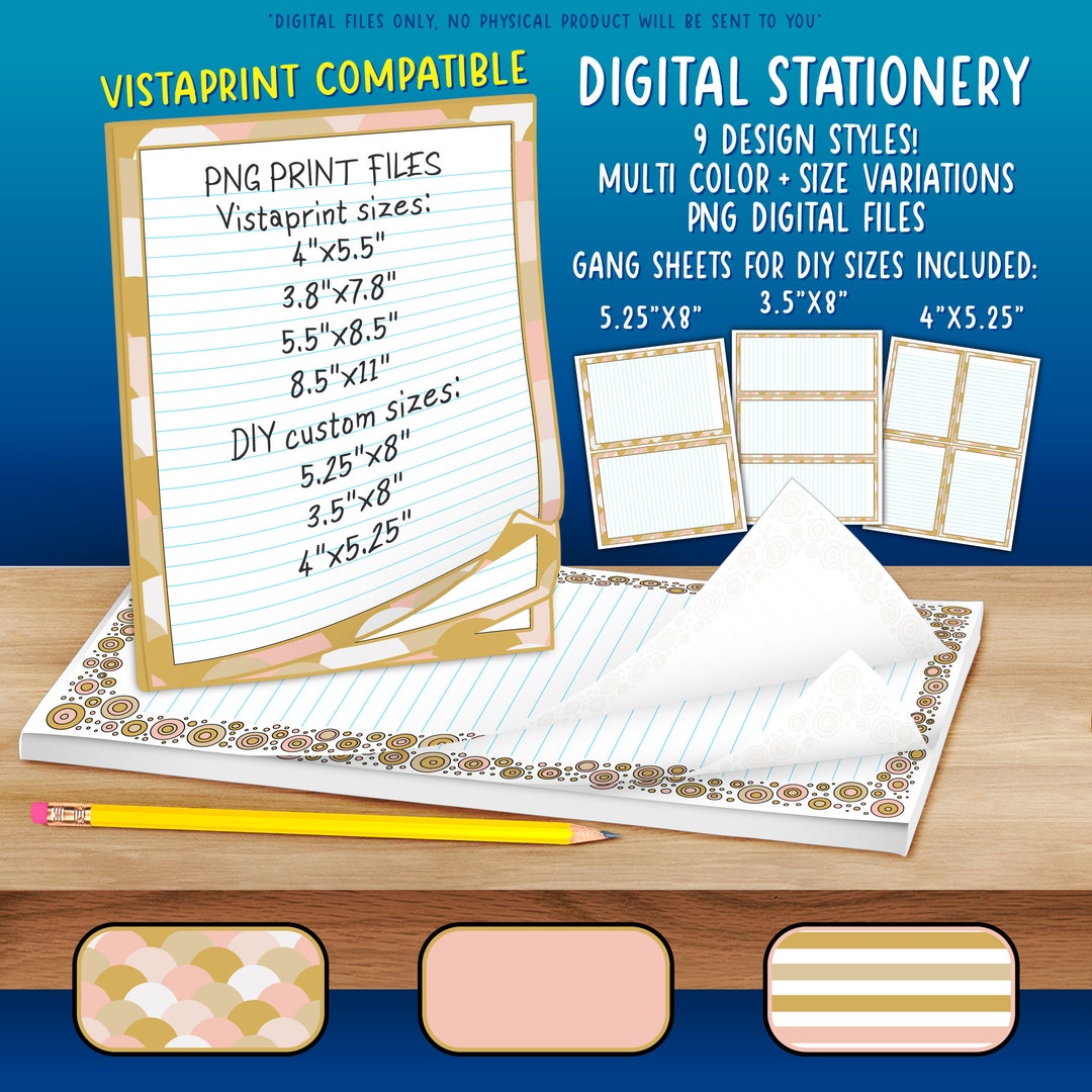 Stationery Pack Printable & Vistaprint Compatible Mermaid Tail, Stripes