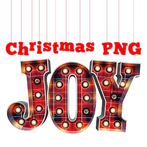 4 pc JOY Navidad Plaid DIGITAL PNG Marquee Letras con luces Clipart para diseños de Navidad, sublimación, camisas