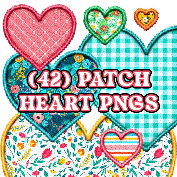 Hearts PNG Bundle, Spring Faux Embroidery Hearts for Easter, Spring, Floral Rainbow, Baby Girl Nursery, Classic Stitch Patch Digital