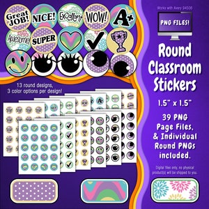 Stickerpakket | Individuele digitale stickers en Avery-velsjablonen | Bloem Bloemenplons, Golvende Tie Dye Strepen, Roze, Paars ST55CK-A219