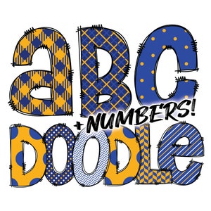 Descarga digital / Doodle Blue Yellow 1 Pattern Fill / PNG Clipart Bundle Alphabet Pack / Letras y números