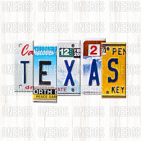 Texas Word PNG | Digital Word Design Ready to Press | Sublimation, Print, DTG, Decorative | License Plate Watercolor Typography