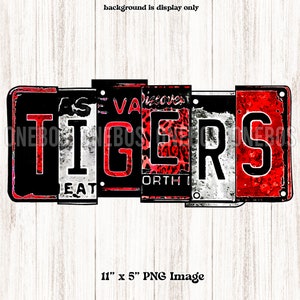 Tigers Matrícula PNG, Rojo Negro Blanco, Leopardo, Grunge, Sublimación School Mascot Word Print, Print Cut, Art