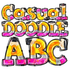 Pencil Doodle Alphabet PNG, Digital Download, Casual Hand Drawn Letters, Pencil Letters, School Alpha, Collage Pattern Style Cut Out Fill