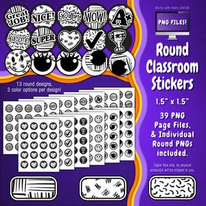 Stickerpakket | Individuele digitale stickers en Avery-velsjablonen | Zwart, wit, inktbesparing, kronkels, doodle, handgetekend ST55CK-A224