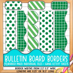 Rahmen für Pinnwände | Drucken & Schneiden, Nahtlose | Handgezeichnetes Gitter, Diagonale Streifen, Polka Dots, Grün, Weiß, Schwarz BO55BO-A246