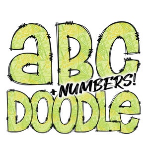 Download digital | Preenchimento de padrão de limão e limão Doodle | Pacote de alfabeto de pacote de clipart PNG | Letras e números