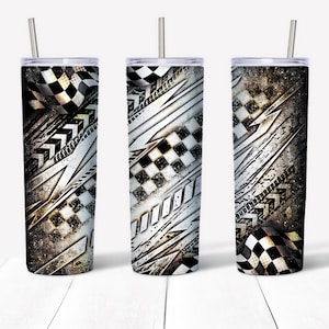 Schmutz Grunge Racing Tumbler Wrap, Skinny 20 oz Karo Streifen, Dirt Bike Tracks, Rustikaler Kies, Splatter Vintage, Abstrakt, Sublimation PNG