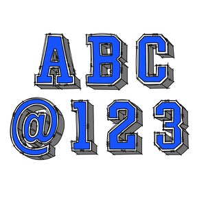 Digitales Gekritzel | Sportlich Varsity Sport College Schule Buchstaben - Royal Grau 3D | PNG | Handgezeichnetes Alphabet Clipart Bundle No.7b