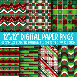 Behangachtergrond: digitaal papier | Naadloos | Geruit, geruit, Schotse ruit, kerstpatroon, rood, groen, wit WA55LL-A233
