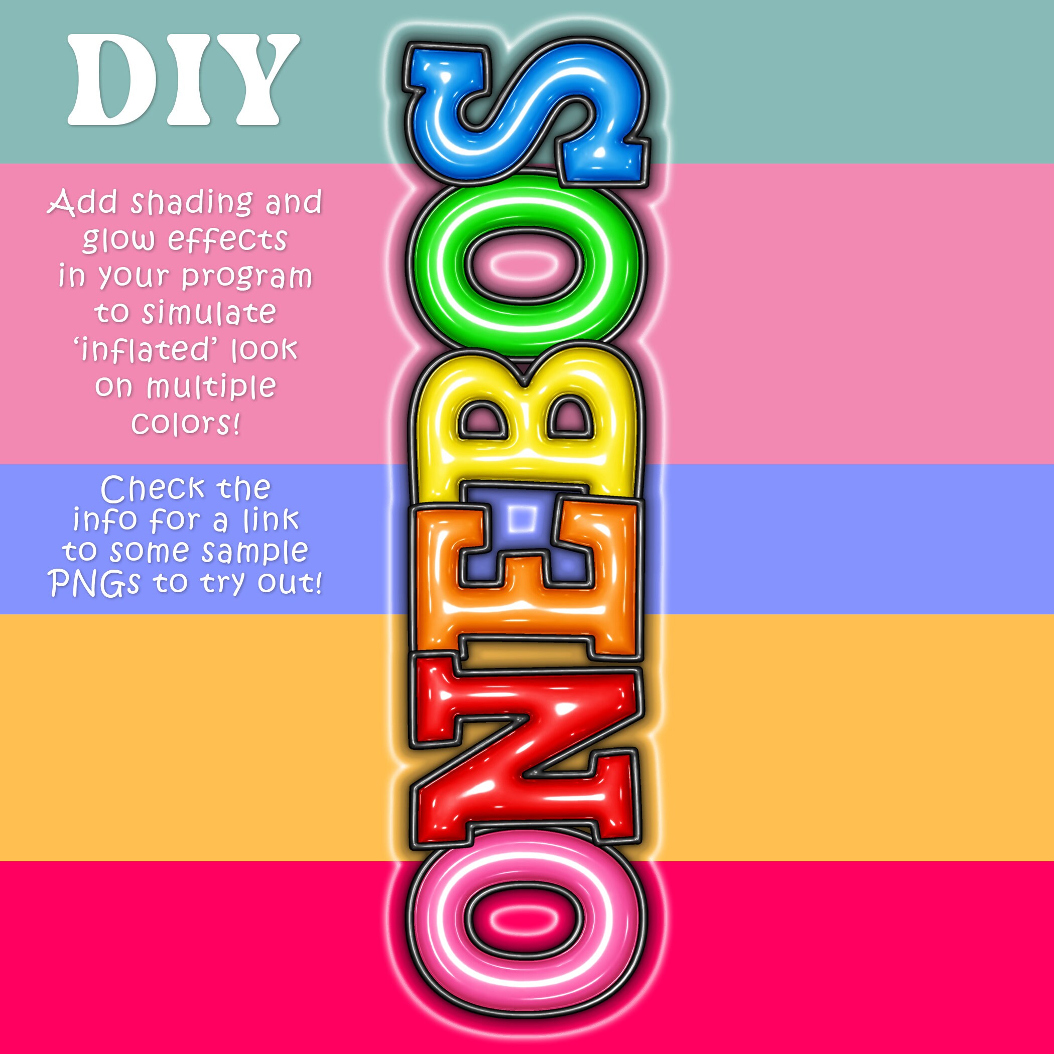 Inflated Alphabets PNG Bundle, 10 Pack of 3D Puff Inflated Full Alpha ...