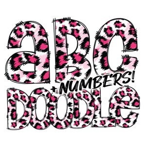 Descarga digital / Doodle Pink Leopard Print 3 Pattern Fill / PNG Clipart Bundle Alphabet Pack / Letras y números