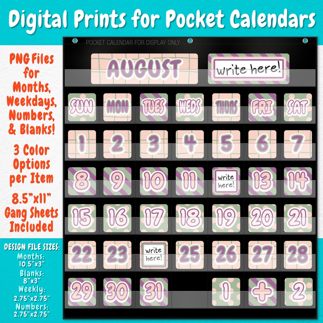 Wall Calendar - Pocket Chart for Teachers | Grid, Stripes, Polka Dots ...