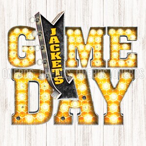 Chaquetas GAME DAY PNG, Honeycomb Hive, Gold, Black, Marquee Light Up Letters with Arrow, Retro Vintage Sign, Rustic Grunge Sublimation Print