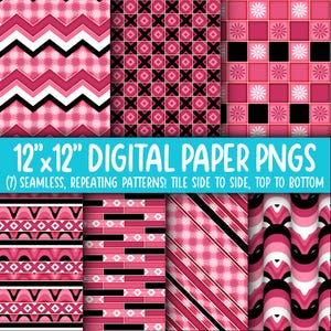 Behangachtergrond: digitaal papier | Naadloos | Bloemen, diamanten, geruit, groovy, roze, zwart, wit WA55LL-A272