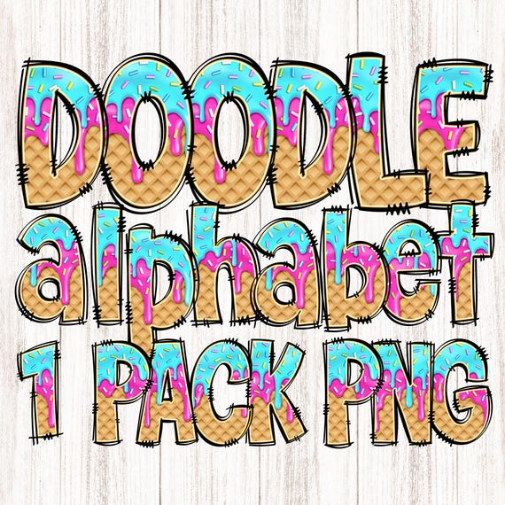 Ice-cream Drip Doodle PNG Alphabet, Pink & Blue Drippy Doodle Letters, Ice-cream Cone Alpha, Baseball/Softball Clipart, Digital Download