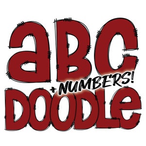 Descarga digital / Doodle Maroon Fill / PNG Clipart Bundle Alphabet Pack / Letras y números