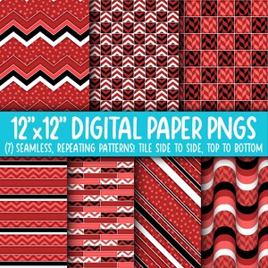 Behangachtergrond: digitaal papier | Naadloos | Geometrische vormen, cirkels, chevron, stippen, rood, zwart, wit WA55LL-A254