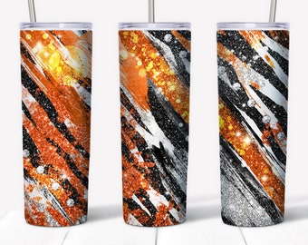 Oranje, Zwart, Wit, Tumbler Wrap, School Spirit, Tijgers, Mascotte, Grunge Penseelstreken, Glitter, Bokeh, Sparkle, Collage Wallpaper