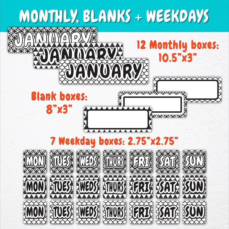Wall Calendar Pocket Chart for Teachers Black, White, Ink Saver