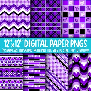 Behangachtergrond: digitaal papier | Naadloos | Bloemen, diamanten, geruit, groovy, paars, zwart, wit WA55LL-A266