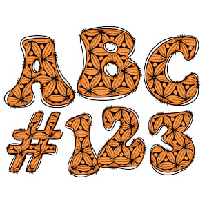 Download Digital | Doodle Retro AG - Vintage de flores alaranjadas | Pacote de clipart de alfabeto desenhado à mão, letras e números - No.6