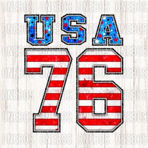 USA 76 PNG, Patriottische Strepen n Sterren met Staven, Chenille Athletic College Block Letter Design, Sublimatie voor Print, Transfers, Shirts