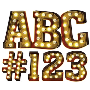 Descarga digital / Faux Gold Rustic Marquee Letters and Numbers / PNG Image Graphic Clipart Bundle Set / Alphabet Art for Sublimation