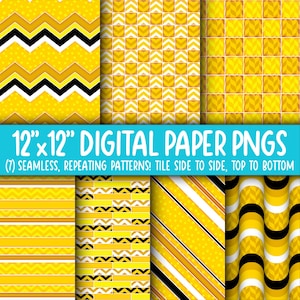 Behangachtergrond: digitaal papier | Naadloos | Geometrische vormen, cirkels, chevron, stippen, geel, zwart, wit WA55LL-A268