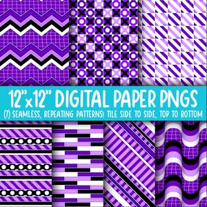 Behangachtergrond: digitaal papier | Naadloos | Handgetekend raster, diagonale strepen, stippen, paars, wit, zwart WA55LL-A247