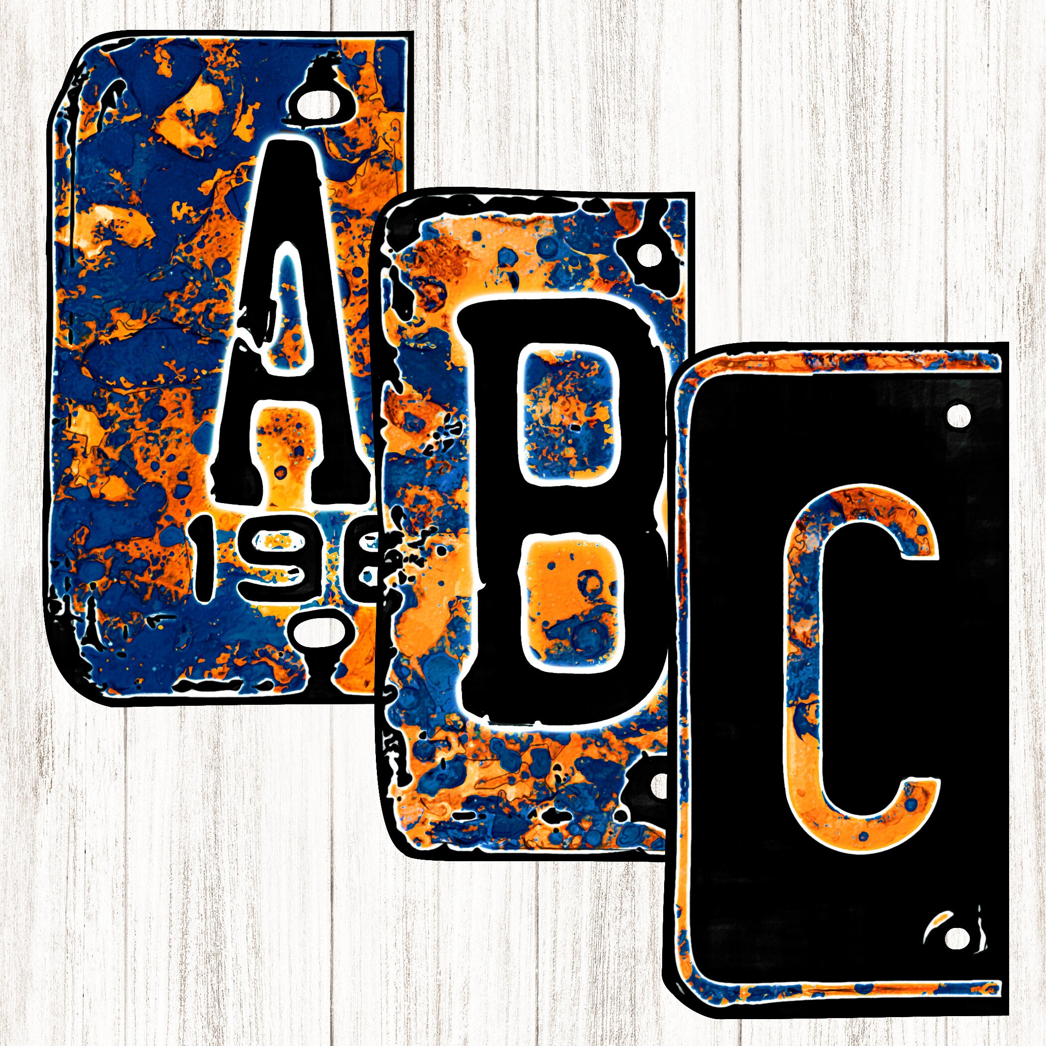 Navy Blue & Orange License Plate Alphabet Mix Match Letters Etsy
