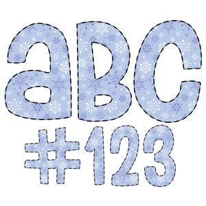 Descarga digital / Doodle Dash Light Blue Snowflake Christmas Pattern Fill / PNG Clipart Bundle Alphabet Pack / Letras y números