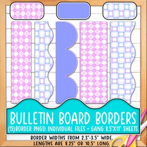 Bordüren für Pinnwände | Druck & Schnitt, Nahtlos | Klassenzimmer Board Tür Dekor | Gewebt, kariert, geometrisch, niedlich, pastell, lila BO55BO-A212