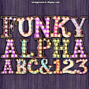 Funky Chic Alfabeto PNG, Descarga digital Letras de marquesina, Números, Brillante, Colorido, Brillante, Patrones divertidos, Sublimación, Guardería, Boda