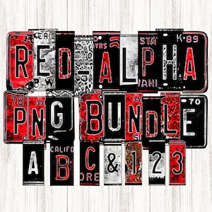Alfabeto de matrícula roja, mezclar letras de coincidencia, impresión Grunge y leopardo, sublimación de imágenes prediseñadas, constructor de palabras, números de letras rústicas, impresión