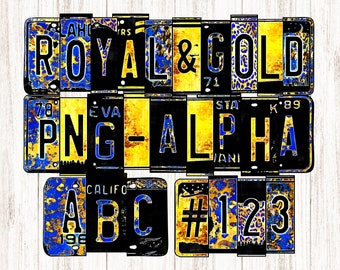 Royal Blue & Gold License Plate Alphabet, Mix Match Letters, Grunge Leopard Print, Sublimation, Rustic Letters Numbers, Clipart Print