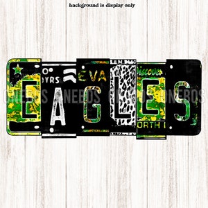 Watercolor License Plate Eagles PNG, Green & Gold, Leopard, Grunge, Black, Sublimation School Mascot Word Print, Print Cut, Art