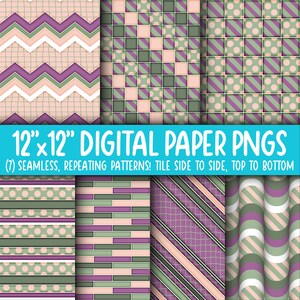 Behangachtergrond: digitaal papier | Naadloos | Handgetekend, strepen, stippen, boho, rustig, groen, paars, roze WA55LL-A240