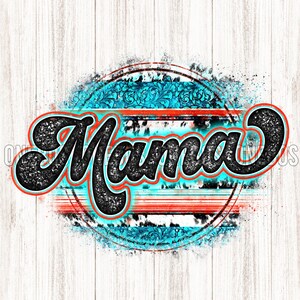 Okrągła mama PNG | Skóra bydlęca Turkusowy wzór Sarape Drukuj | Plik PNG Watercolor Vintage Retro do sublimacji, drukowania | Kwiatowy damasceński boho