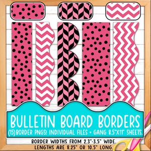 Rahmen für Pinnwände | Drucken & Schneiden, Nahtlose | Handgezeichnetes Gitter, Diagonale Streifen, Polka Dots, Pink, Weiß, Schwarz BO55BO-A271