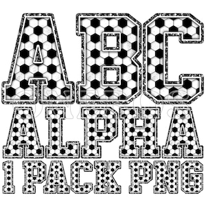 Alfabeto de fútbol PNG, patrón de fondo blanco y negro, brillo, carta de imágenes prediseñadas de tema deportivo para descarga de diseño digital