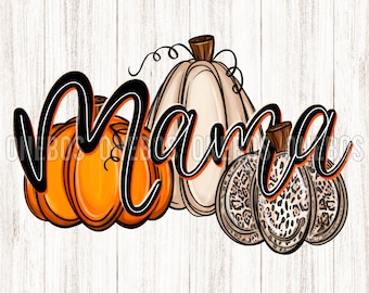 Mama Pumpkin PNG, Clipart for Fall, Thanksgiving, Hand Drawn Line Font Black & Orange, Doodle Pumpkin, Trio, Beige Orange Leopard, Print