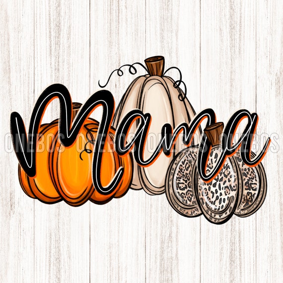 Mama Pumpkin PNG, Clipart for Fall, Thanksgiving, Hand Drawn Line Font Black & Orange, Doodle Pumpkin, Trio, Beige Orange Leopard, Print
