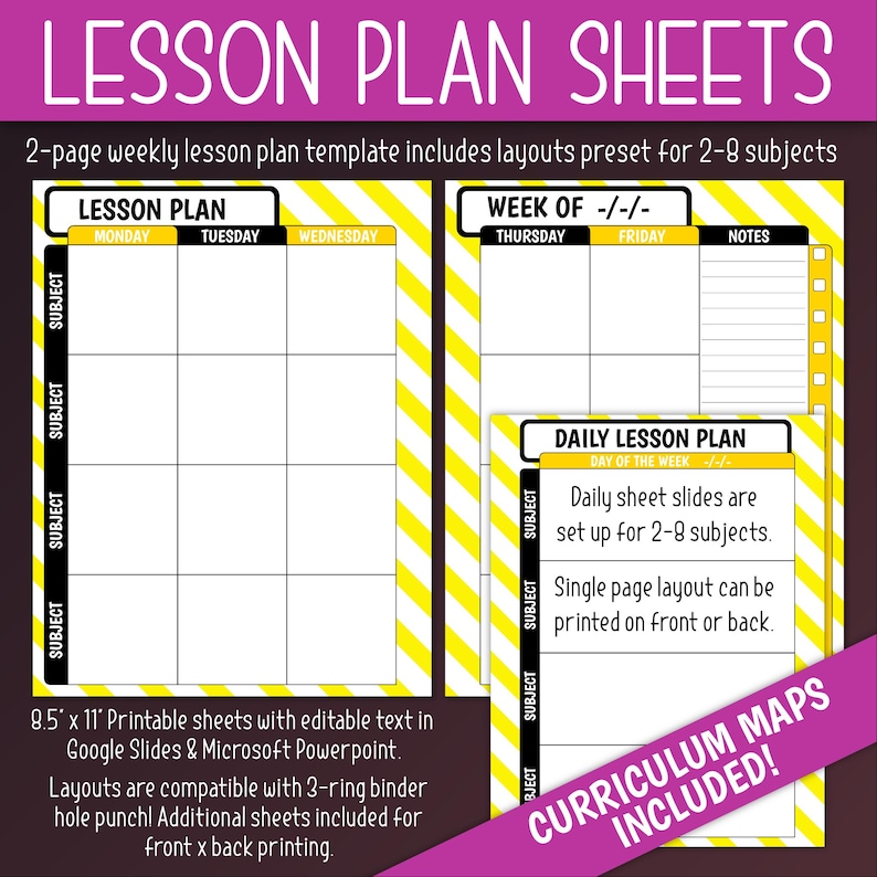Lesson Plan Sheets & Curriculum Maps (editable) | Hand Drawn Grid ...
