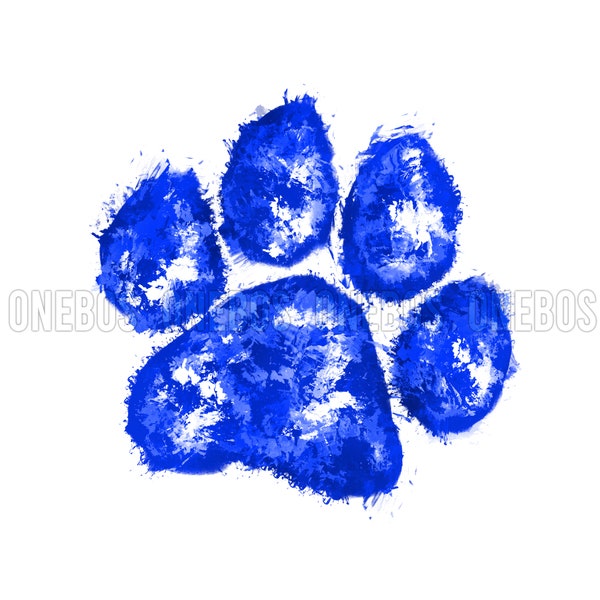 Paw PNG, Digital Element, Distress Splatter Patch, Grunge Airbrush Painted, Royal White, Bulldogs Cougars Lions Panthers Tigers Wildcats