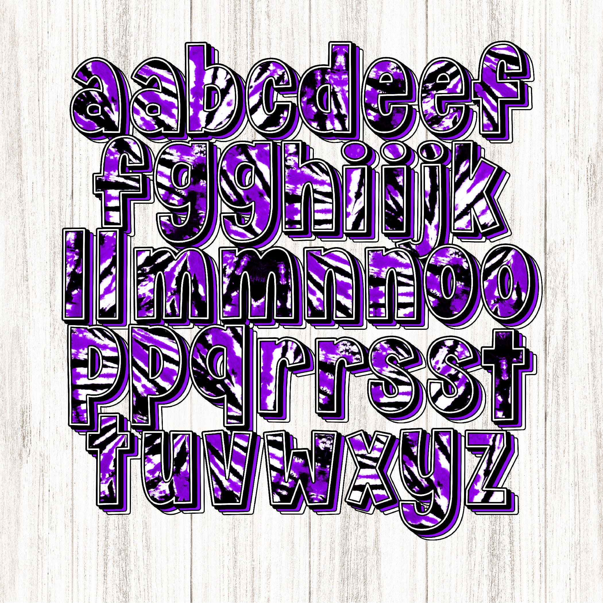 Tiedye Alphabet PNG, Purple, White, Black, 3D Shadow Letters, Pattern ...