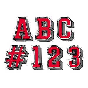 Digital Doodle / Athletic Varsity Sports College School Letters - Rojo Gris 3D / PNG / Paquete de imágenes prediseñadas del alfabeto dibujado a mano No.7b
