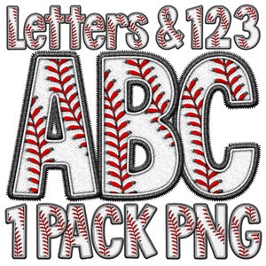 Alfabeto da baseball in PNG, punto alfabetico con ricamo finto, lettere sportive, motivo a punto rosso, toppa, trasferimento a sublimazione, design da baseball